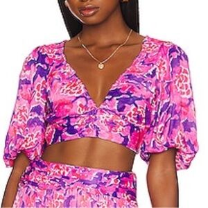 Rococo Sand purple & pink crop top. Size small